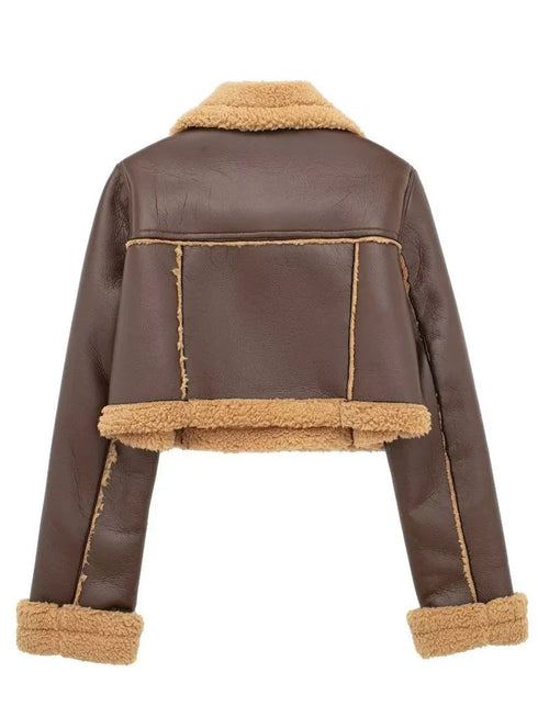 'Josselyn' Faux Fur Cropped Leather Jacket - Celes Fashion